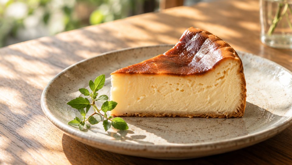 陶器の皿にのったチーズケーキ
